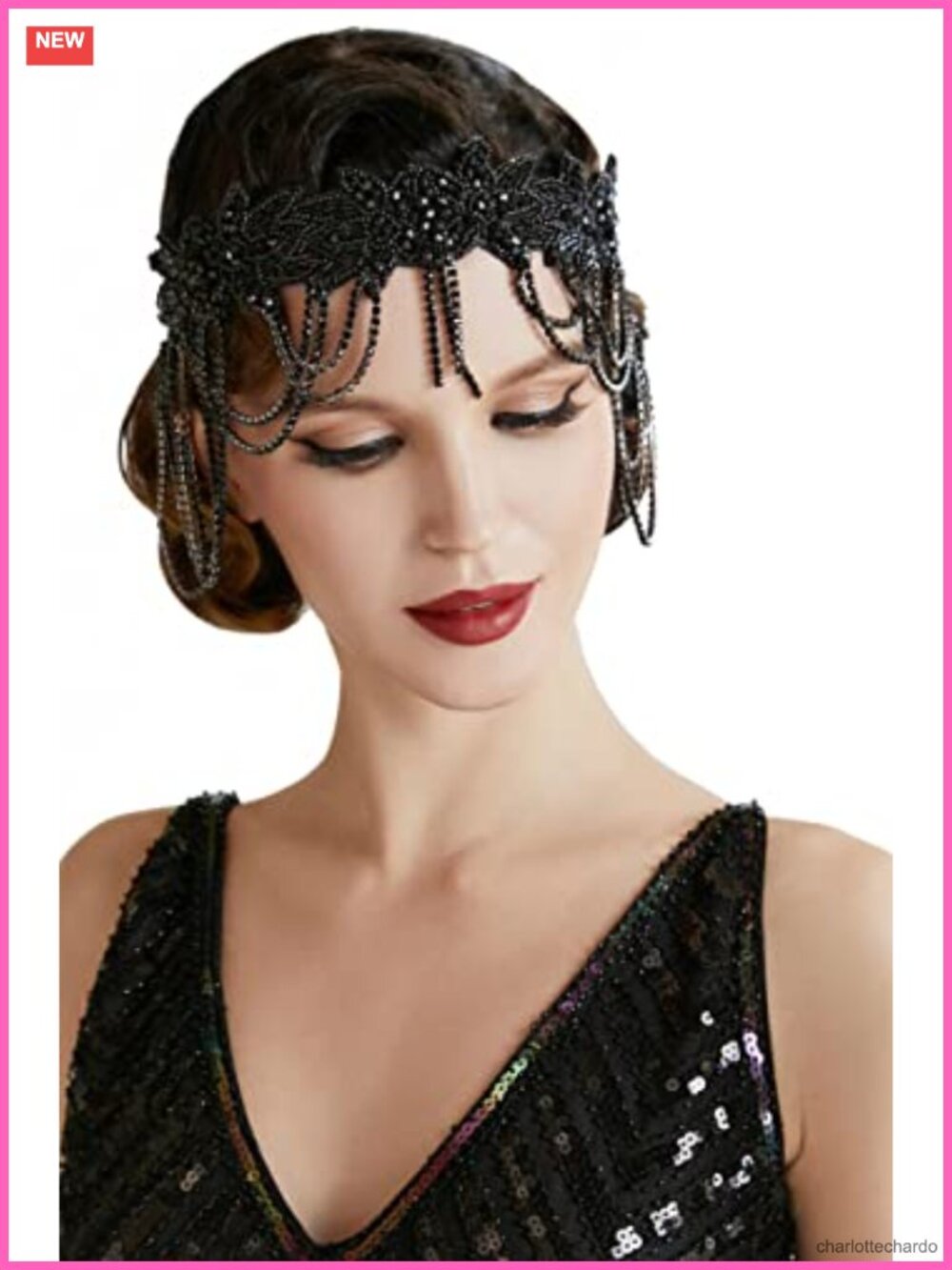 1920s Flapper Headpiece Rhinestone Crystal Bead Headband Gatsby Party Hair